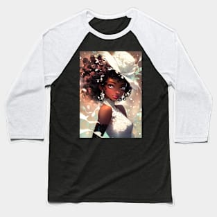 Beautiful Anime Afro Black Girl Princess Baseball T-Shirt